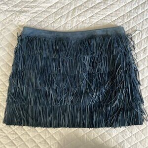 Michael Michael Kors Navy Tiered Fringe Leather Skirt